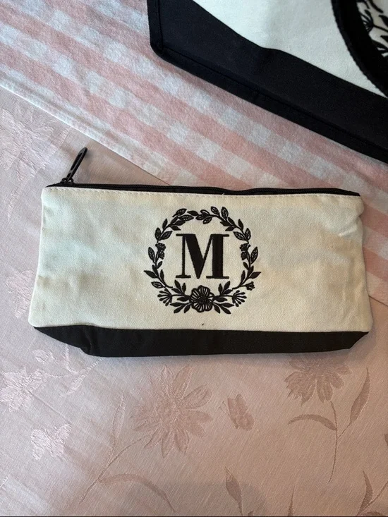 Monogram Canvas Tote & Zip Pouch in Black and Cream - Picture 3 of 5